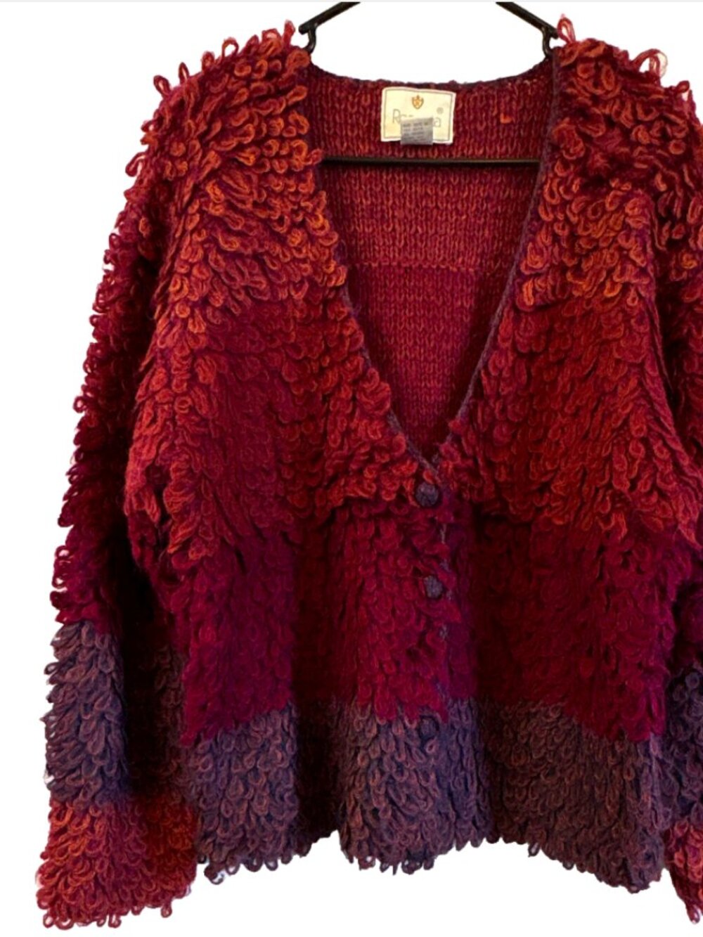 Rosanna Mohair Button-Front Chunky Orange Fall Colors Fuzzy Cardigan Sweater M